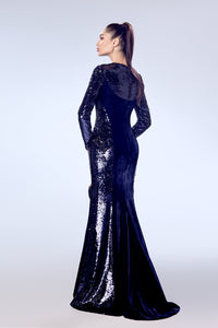Her Trove-Long sleeves sequined velvet dress