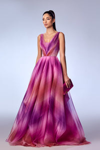 Her Trove-Sleeveless patterned organza dress