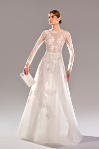 Her Trove-Long sleeves dress on embroidered tulle