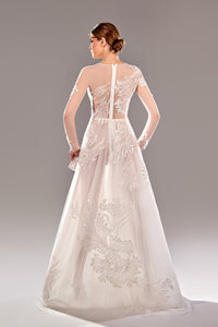 Her Trove-Long sleeves dress on embroidered tulle
