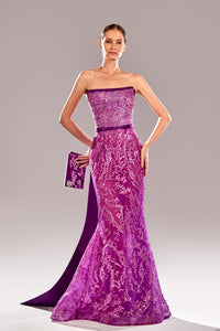 Her Trove-Fully embroidered strapless gown