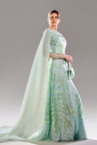 Her Trove-Asymmetrical neckline embroidered gown