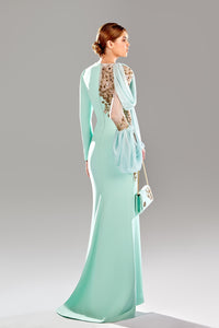 Her Trove-Side slit crepe dress with embroidery