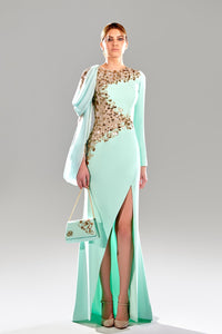 Her Trove-Side slit crepe dress with embroidery