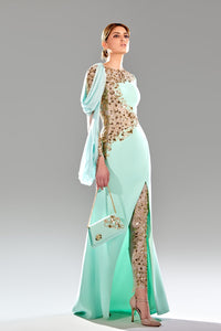 Her Trove-Side slit crepe dress with embroidery