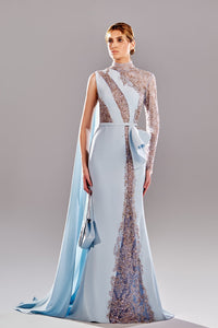 Her Trove-One sleeve crepe dress with embroidery
