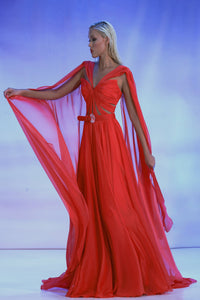 Her Trove-Flowy mousseline dress with cape