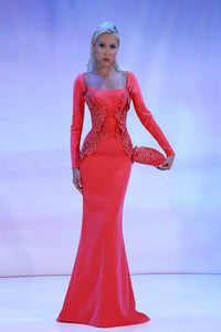 Her Trove-long sleeves crepe dress with appliqué