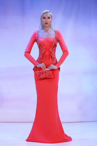 Her Trove-long sleeves crepe dress with appliqué