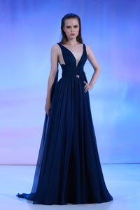 Her Trove-Beaded bodice mousseline dress with cape