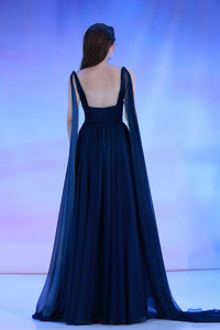 Her Trove-Beaded bodice mousseline dress with cape