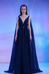 Her Trove-Beaded bodice mousseline dress with cape