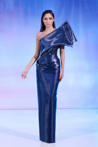 Her Trove-Asymmetric neckline beaded mikado dress