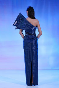 Her Trove-Asymmetric neckline beaded mikado dress