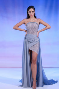 Her Trove-Short beaded dress featuring flowy overskirt