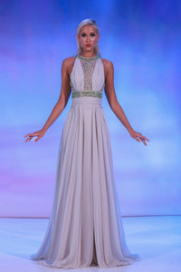 flowy beaded dress V-Neck Long Tulle A-Line Prom Dress with Sequin Bodice Red / 18 main image 1