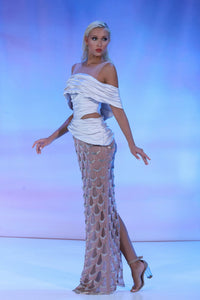 Crystal beaded off shoulder fitted dress HERTROVE Crystal beaded off shoulder fitted dress HERTROVE