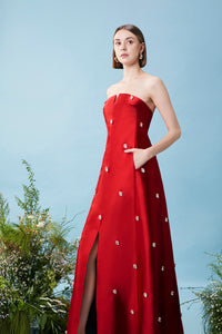 HerTrove-Strapless taffeta dress with embellishments