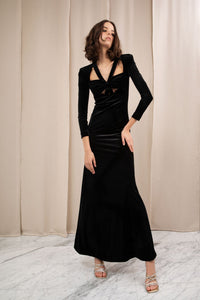 HerTrove-Velvet dress with cut-out design