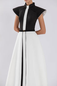 Her Trove - Structured sleeves neoprene belted gown