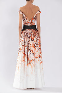 Her Trove - Off shoulder mikado printed gown