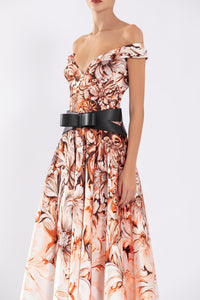 Her Trove - Off shoulder mikado printed gown
