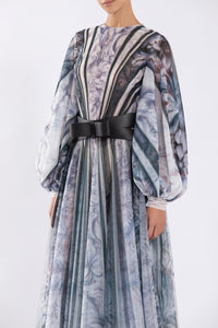 Her Trove - Puff sleeves printed tulle dress