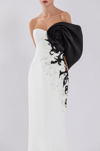 Her Trove - Off shouder crepe dress with embroidery