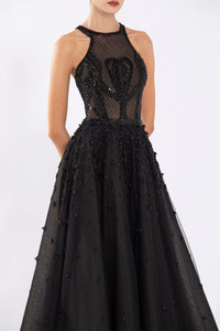 Her Trove - Halter neck tulle beaded gown