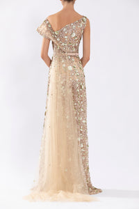 Her Trove - Asymmetrical neckline fully embroidered dress