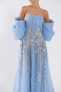 Her Trove - Draped bodice organza beaded gown