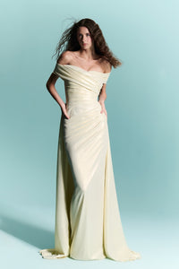 HerTrove-Gold Lame Off Shoulder Dress