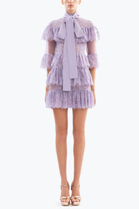 HerTrove-Ruffled Lace Mini Dress