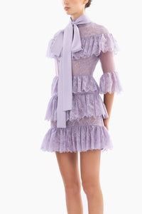 HerTrove-Ruffled Lace Mini Dress