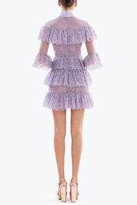 HerTrove-Ruffled Lace Mini Dress