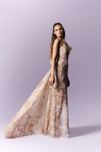 Embroidered One Shoulder Dress Champagne / FR 44 Embroidered One Shoulder Dress Champagne / FR 44