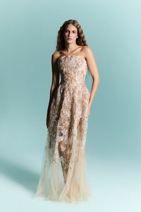 HerTrove-Strapless Embroidered Gown