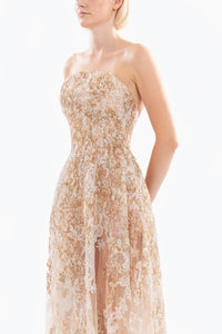 HerTrove-Strapless Embroidered Gown