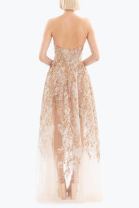 HerTrove-Strapless Embroidered Gown