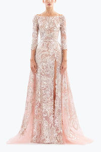 HerTrove-Embroidered Dress With Overskirt