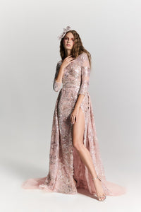 HerTrove-Embroidered Dress With Overskirt