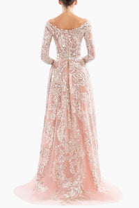 HerTrove-Embroidered Dress With Overskirt