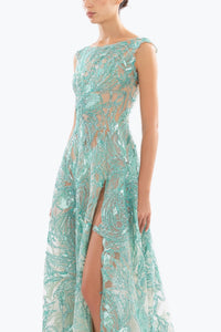 green emerald velvet dress Light Chocolate Full Embroidered Gown main image 1