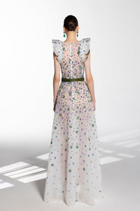 Fully beaded sleeveless tulle dress - HerTrove
