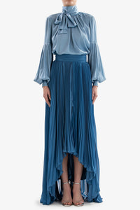 HerTrove-Satin blouse with high-low skirt
