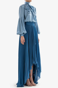 HerTrove-Satin blouse with high-low skirt