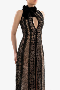 HerTrove-Sleeveless lace dress with band bow