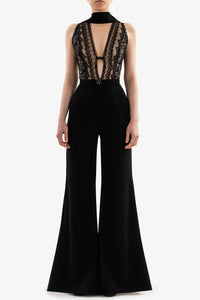 HerTrove-Lace bodice crepe jumpsuit