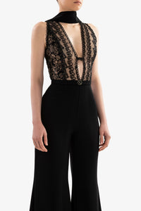 HerTrove-Lace bodice crepe jumpsuit