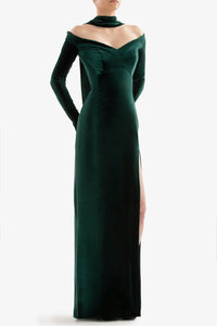 HerTrove-Velvet off-shoulder gown with slit






